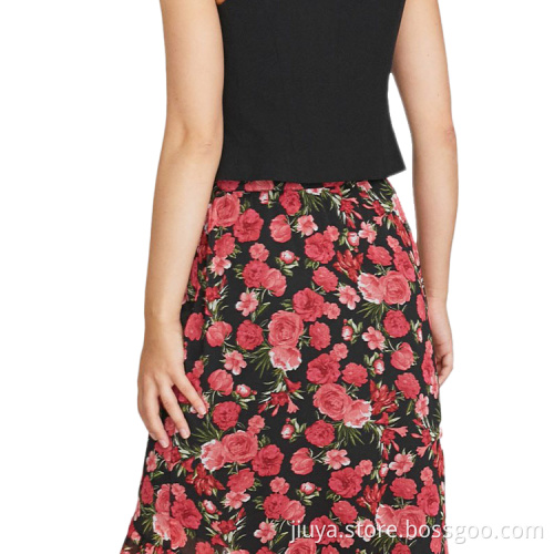 100% Poly Midi Length Floral Stylish Women Skirt
